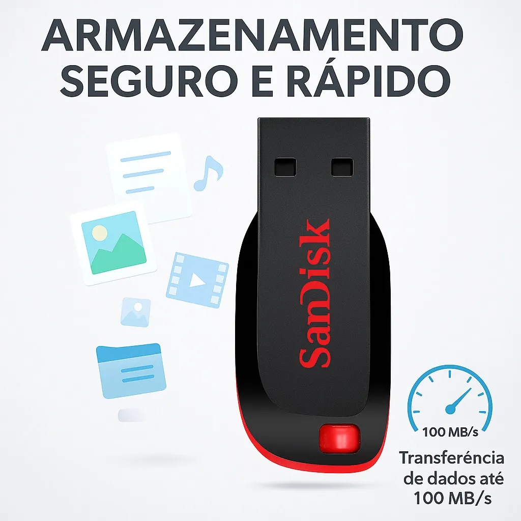 Pendrive Sandisk 128gb Cruzer Blade Usb 2.0 Pendrive 128gb Vermelho