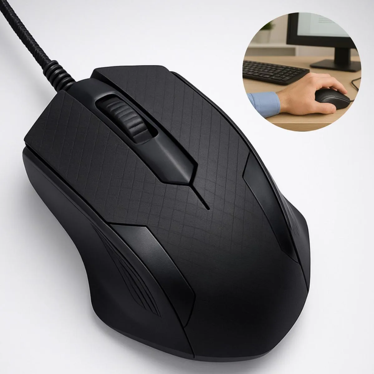 Mouse Com Fio Preto Ergonômico Ambidestro Usb Para Pc Notebook