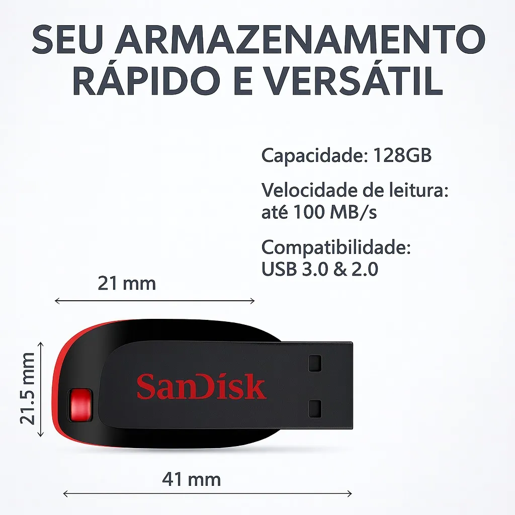 Pendrive Sandisk 128gb Cruzer Blade Usb 2.0 Pendrive 128gb Vermelho