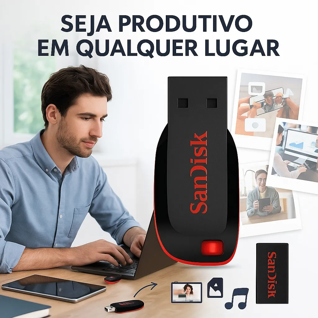Pendrive Sandisk 128gb Cruzer Blade Usb 2.0 Pendrive 128gb Vermelho