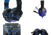 Headset Gamer Over-ear Knup KP-397 Preto/Azul LED Microfone Flexível