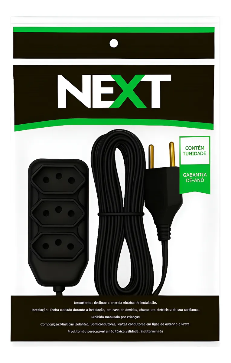 Extensão Elétrica 5 Metros Extensão Tomadas Compacta Preto 127/220v