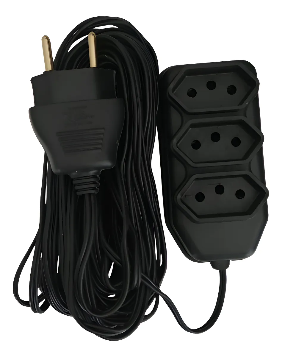 Extensão Elétrica 5 Metros Extensão Tomadas Compacta Preto 127/220v