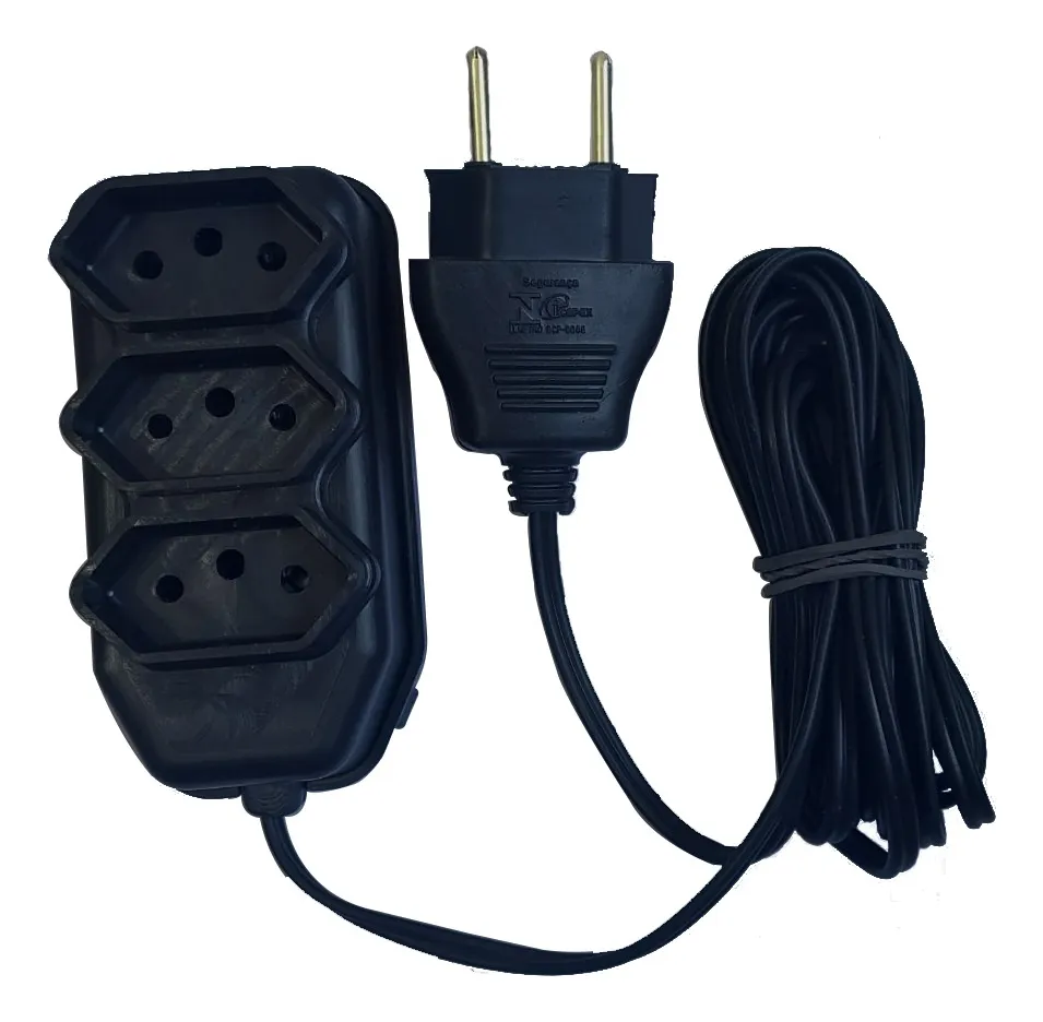 Extensão Elétrica 5 Metros Extensão Tomadas Compacta Preto 127/220v