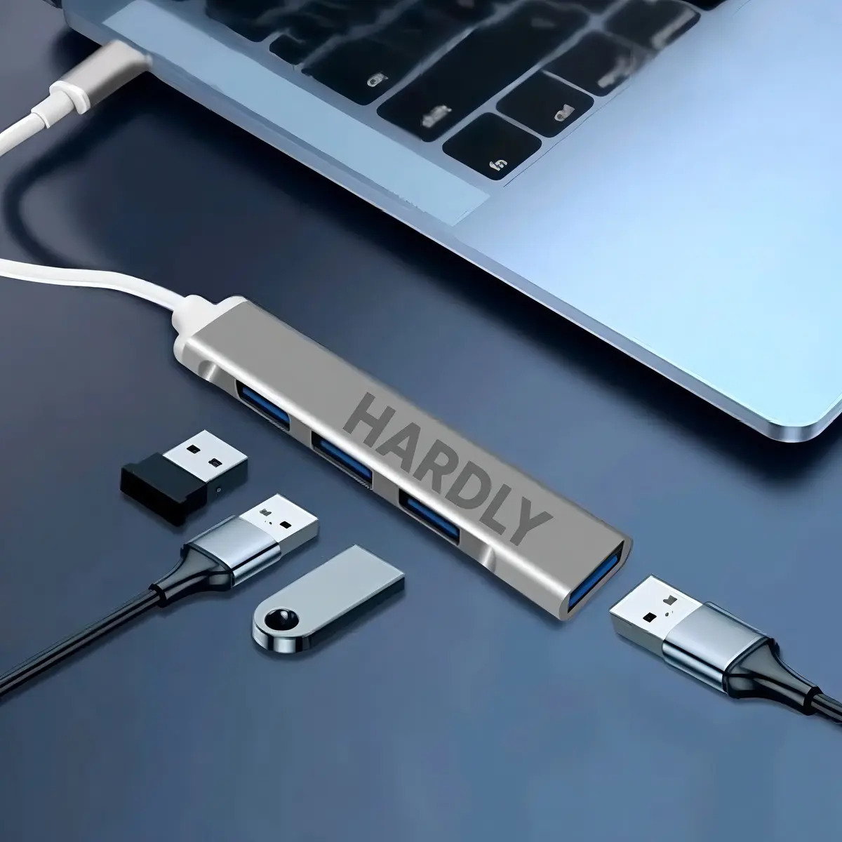 Hub USB Tipo C Strimtech 4 Portas USB 3.0 5 Gbps Cinza para Macbook e Android