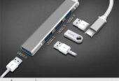 Hub USB Tipo C Strimtech 4 Portas USB 3.0 5 Gbps Cinza para Macbook e Android