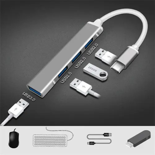 Hub USB Tipo C Strimtech 4 Portas USB 3.0 5 Gbps Cinza para Macbook e Android