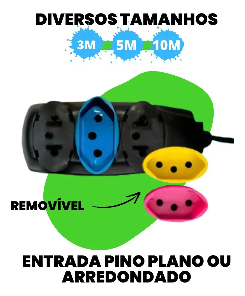 Extensão Elétrica 5 Metros Bivolt C/ 3 Tomadas